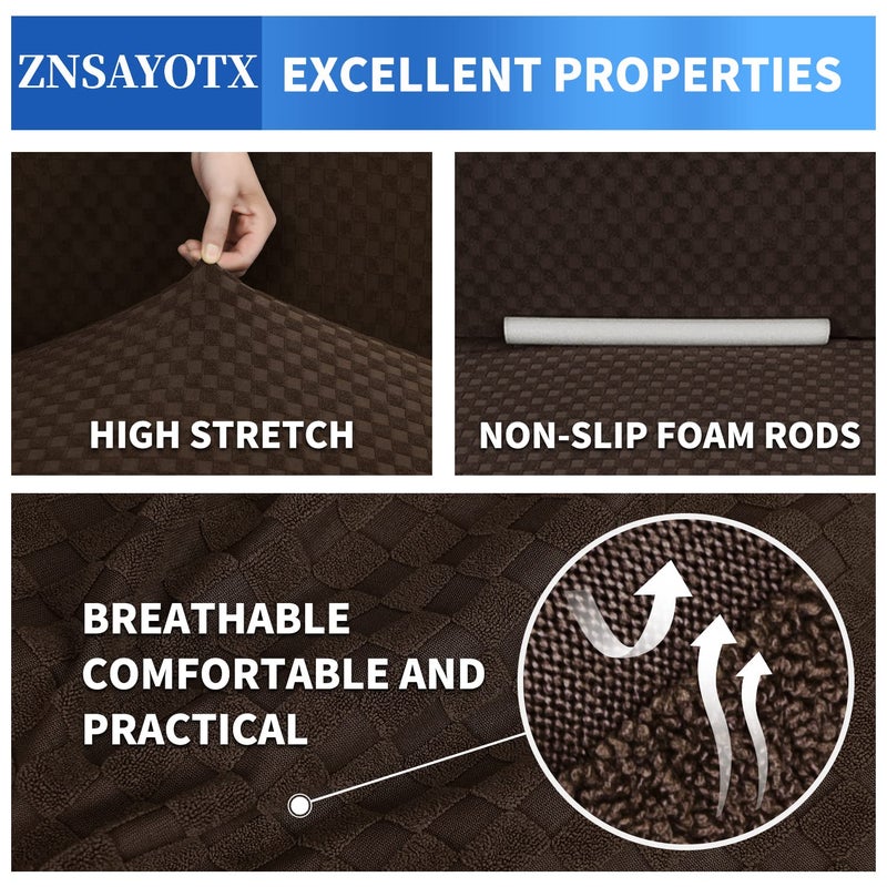 ZNSAYOTX 1 Piece Jacquard Couch Covers for 3 Cushion Couch High Stretch Sofa Cover for Pets Dogs Anti Slip Extra Large Sofa Slipcovers Furniture Protector (XL Sofa, Dark Coffee) - Image 5